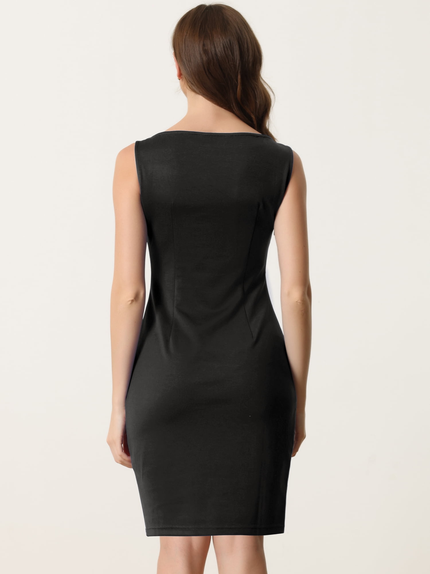 DARING DIVA Sleeveless Sheath Dress Boat Neck Casual Office Dresses M Black
