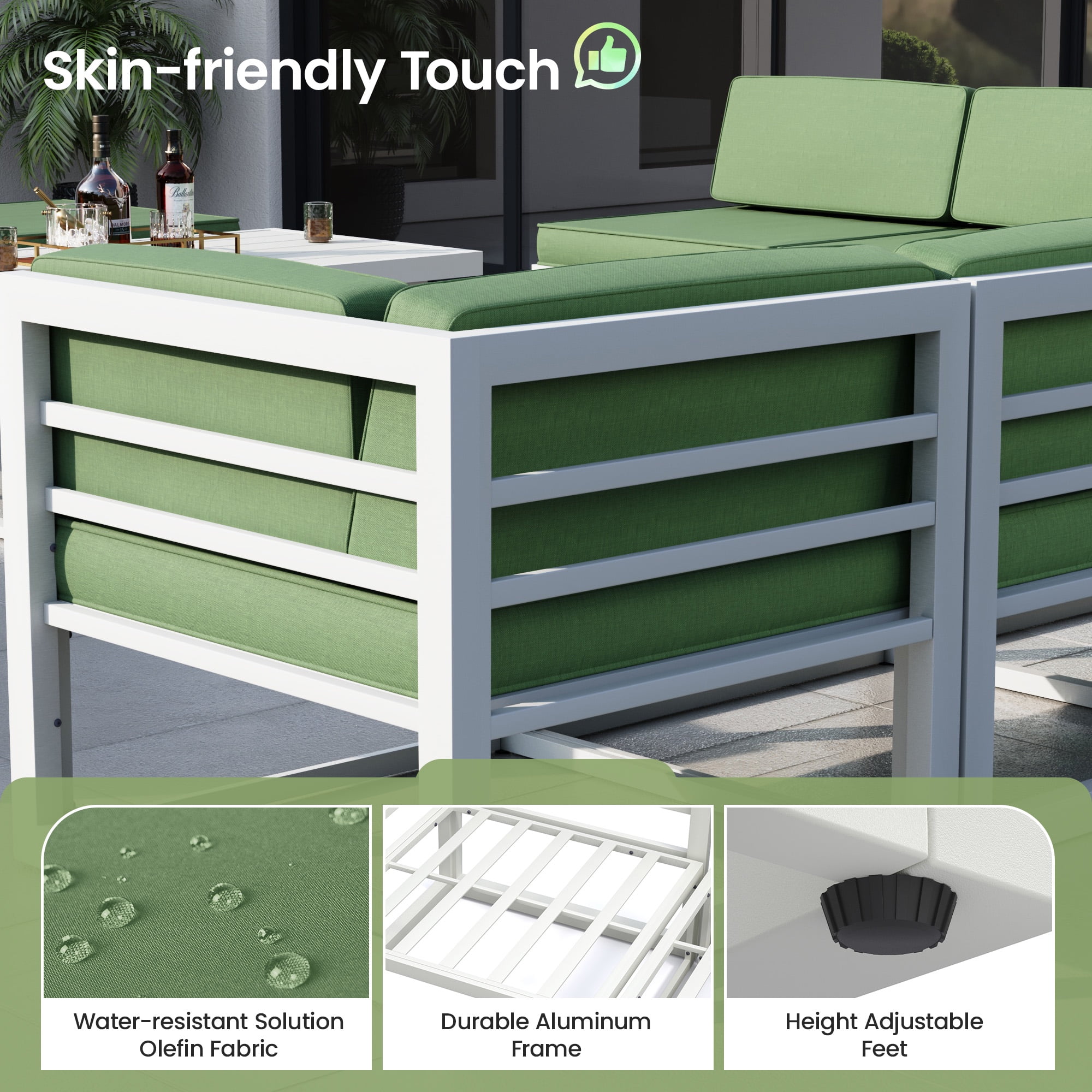 ELPOSUN Aluminum Patio Furniture Set, Modular Oversized Outdoor Sectional of Olefin 5 inch Thick Cushion, Coffee Table and Waterproof Cover, Patio Conversation Sets for Porch, Deck