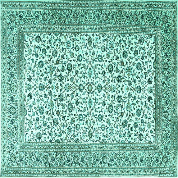 Ahgly Company Machine Washable Indoor Square Persian Turquoise Blue Traditional Area Rugs, 6' Square