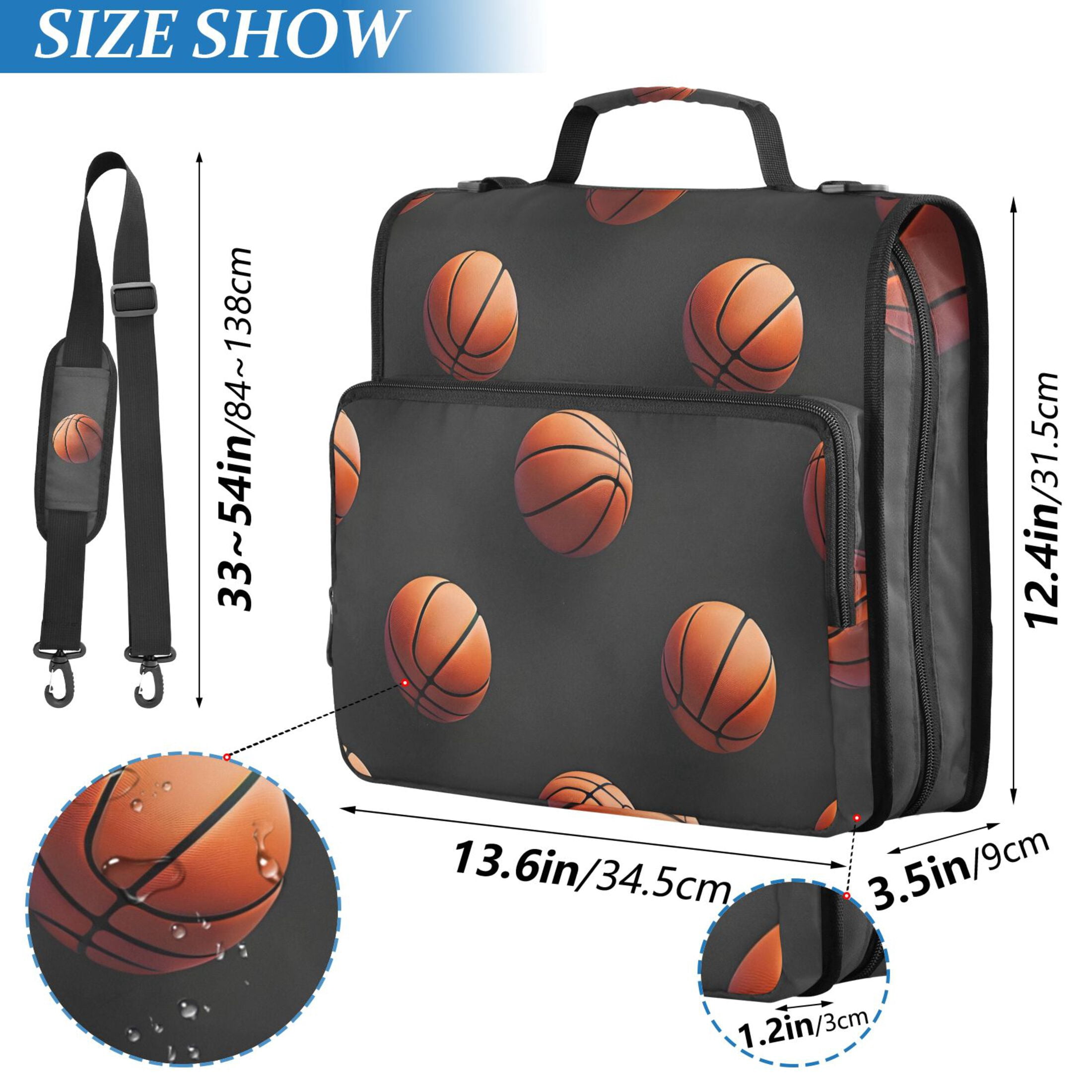 ALAZA Zipper Binder 3d Basketballs 3 Ring Trapper Keeper File Folder Organizer Bag