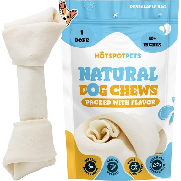 hotspot pets 10 Inch Large Rawhide Dog Bones, Long Lasting Chews Great for Dental & Oral Care - Bones for Aggressive Chewers & Large Dogs