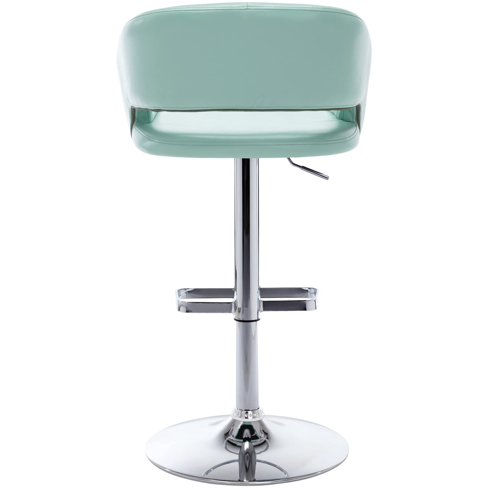 PU Leather Bar Stools, Adjustable Height 24."-32.25, Swivel Barstools with Back & Footrest, Upholstered Bar Chairs for Kitchen Island, Dining Room, Home Bar (Mint Green, Silver Base)