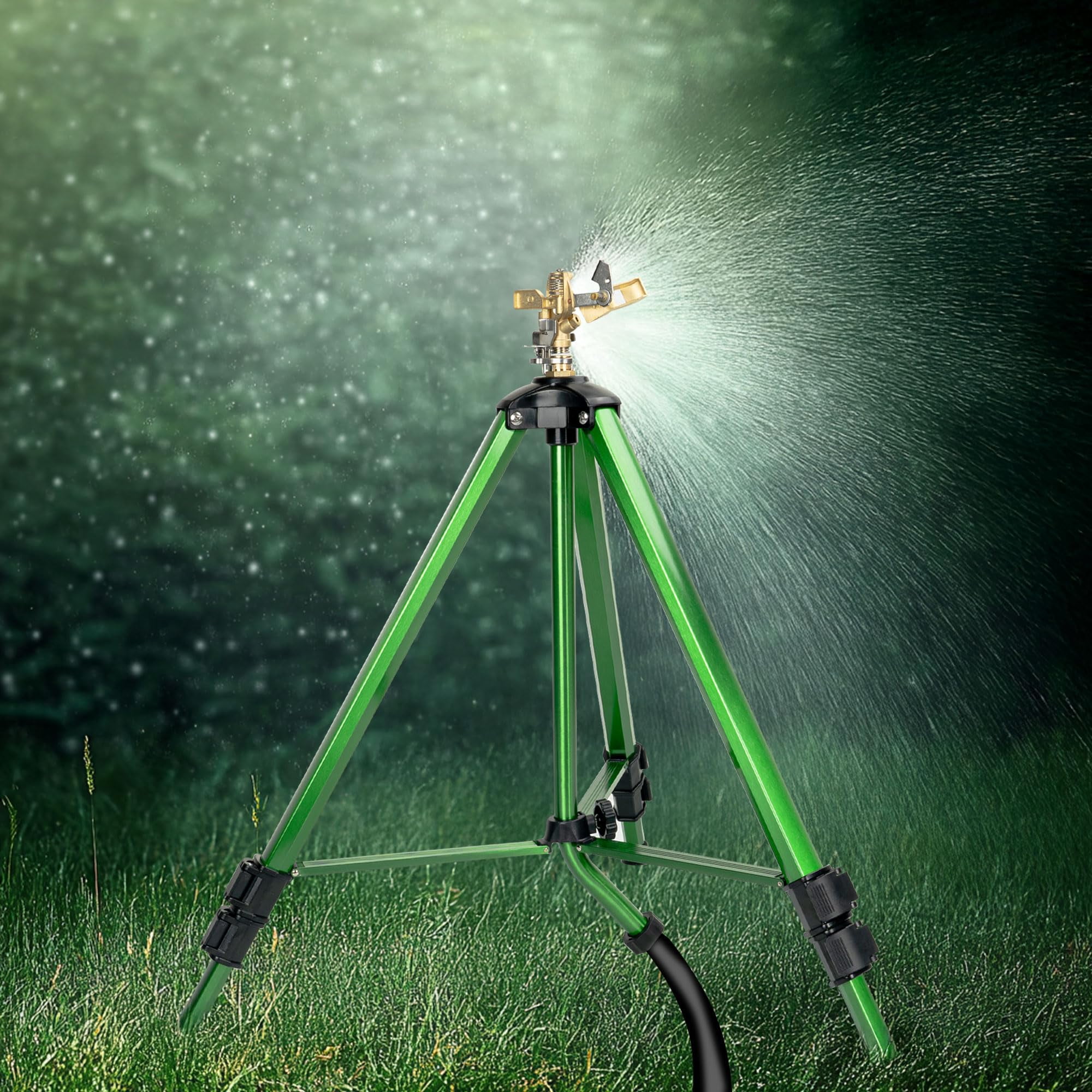 Impact Sprinkler On Tripod Base  Heavy Duty Adjustable Zinc Head For Lawn Yard Garden 360 Degree Large Area Irrigation 3/4" Connector Extension Flip Locks