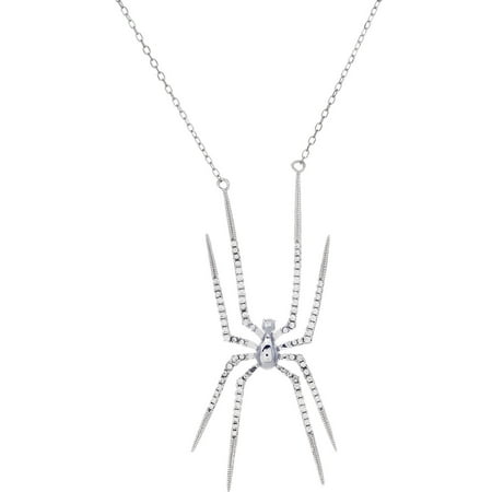 Lesa Michele Genuine Cubic Zirconia Station Spider Necklace in Sterling Silver