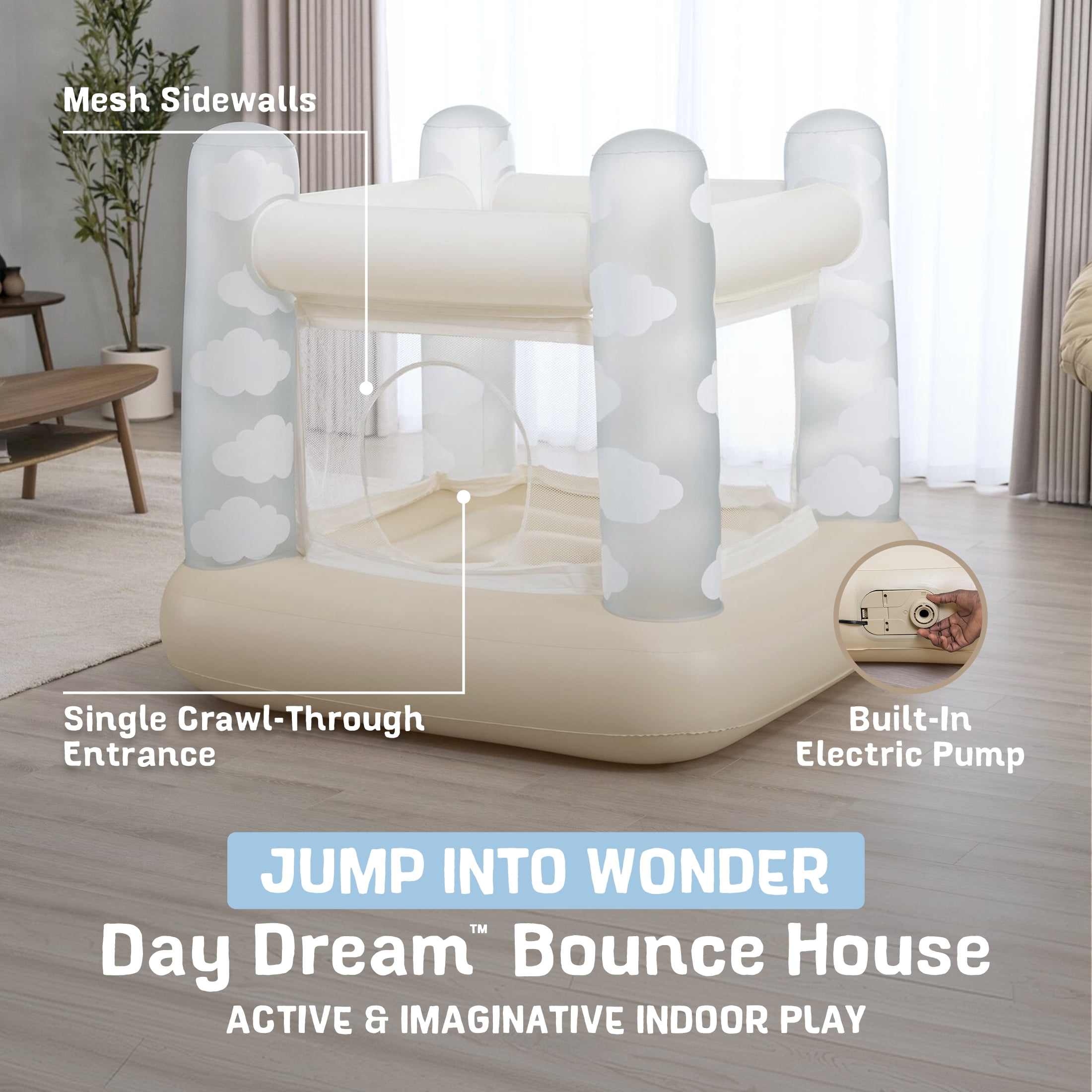 Bestway Day Dream White Bounce House for Indoor Use, Whimsy & Wonder Collection