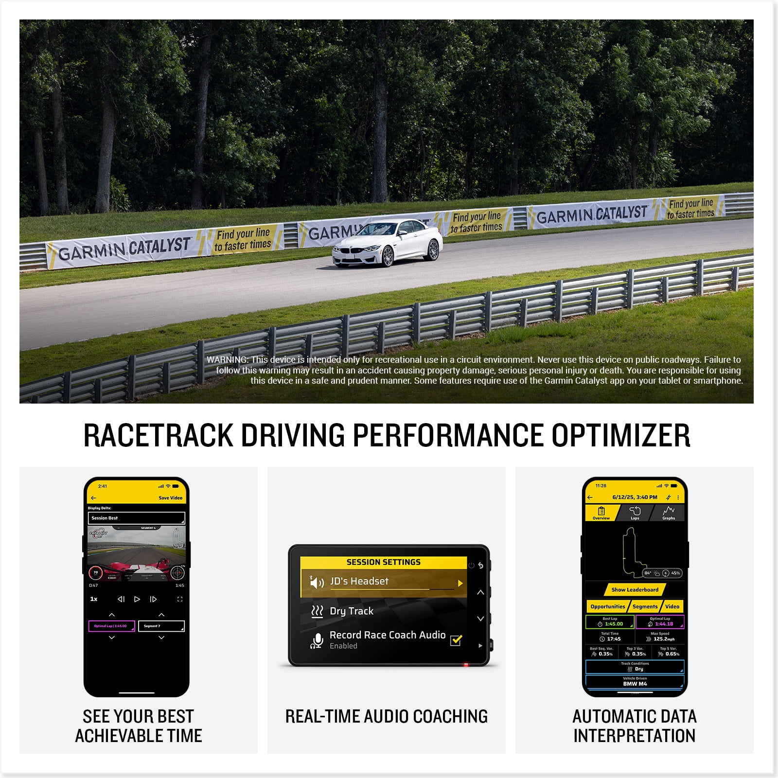 Garmin Catalyst 2 Track Driving Performance Optimizer with Real-Time Audio Coaching, True Optimal Lap, 1440P HD Camera & Data Analysis Bundle With Accessories