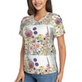 thumbnail image 2 of Vsdgher Autumn Garden Women Shirts V Neck Short Sleeve Tops T-Shirt Basic Tees, S to 3XLXX-Large, 2 of 5