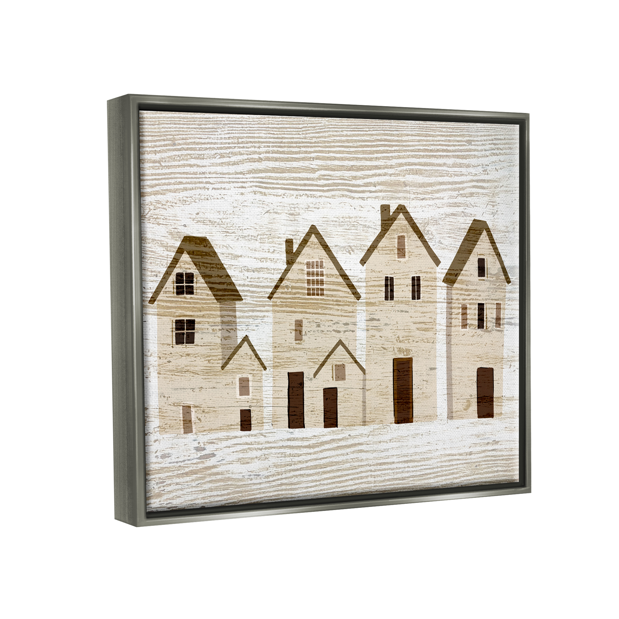 Stupell Industries Rustic Neighborhood Houses Art for Kids Painting Gray Floater Framed Art Print Wall Art, 31 x 25