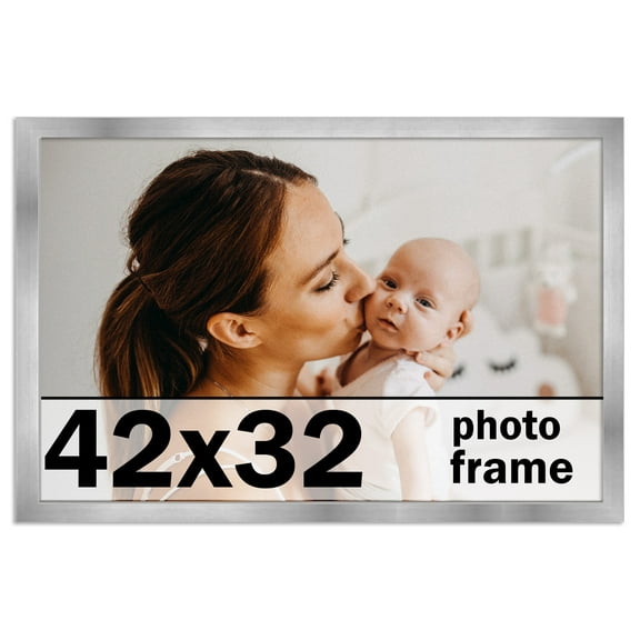 42x32 Silver Stainless Steel Wood Picture Frame - With Acrylic Front and Foam Board Backing