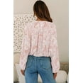 thumbnail image 3 of Women's Pink Paisley Print Buttons Bubble Sleeve Blouse, 3 of 5