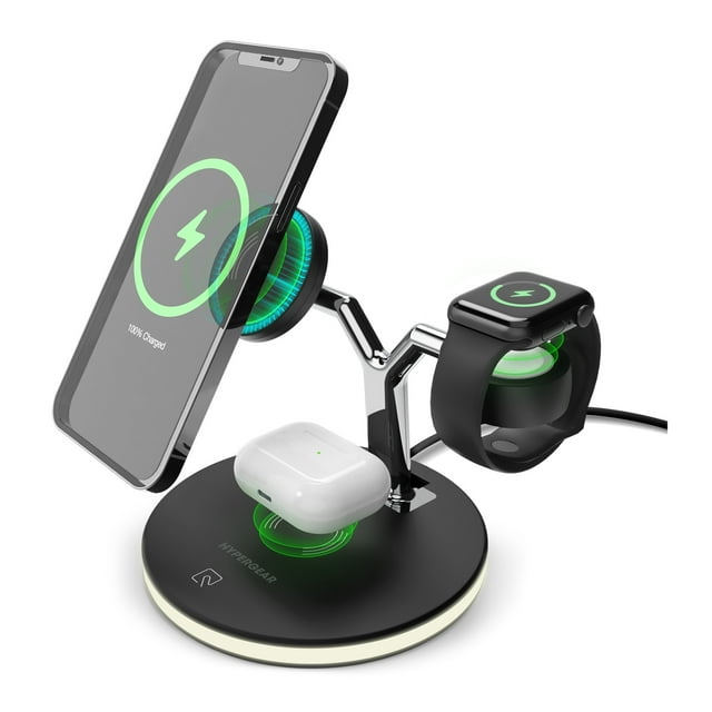 HyperGear Support de Recharge Sans Fil 3-en-1 26W MaxCharge Compatible avec MagSafe - Noir
