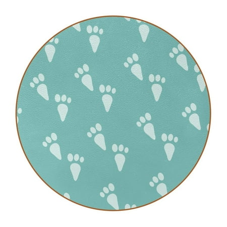 

OWNTA Rabbit Footprints Bunny Pattern Premium Microfiber Leather Round Coasters (6PCS) - 11x11 cm/4.3x4.3 in - Durable & Stylish Cup Mat Set