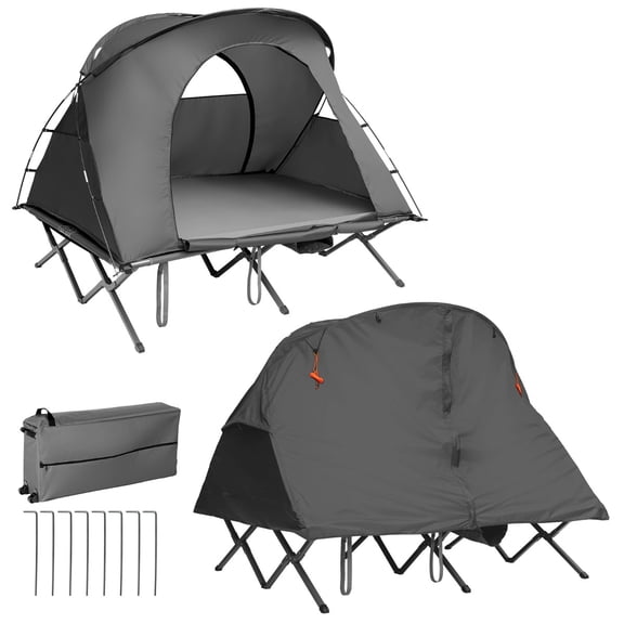 Tienda Elevada de Campaña para 2 Personas Tienda Portátil 4 en 1 para Exterior con Catre Cobertura Colchón de Inflado Costway  194 x 146 x 160 cm Gris