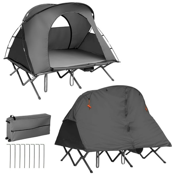Tienda Elevada de Campaña para 2 Personas Tienda Portátil 4 en 1 para Exterior con Catre Cobertura Colchón de Inflado Costway 194 x 146 x 160 cm Gris