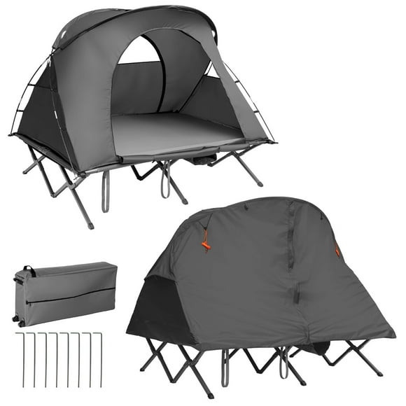 Tienda Elevada de Campaña para 2 Personas Tienda Portátil 4 en 1 para Exterior con Catre Cobertura Colchón de Inflado Costway 194 x 146 x 160 cm Gris