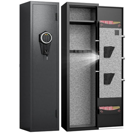 Omethey Quick Access 2-Gun Safe for Rifles and Pistols - Silent Mode Alarm System Removable Shelf and Adjustable Gun Slots