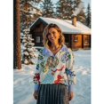 thumbnail image 2 of Watercolor Print Striped Ruffle Collar & Cuffs Long Sleeve, Blouse & Top (Women's), 2 of 3