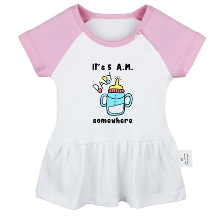 

iDzn It s 5 A.M. Somewhere Funny Dresses For Baby Newborn Babies Skirts Infant Princess Dress 0-24M Kids Graphic Clothes (Pink Raglan Dresses 0-6 Months)
