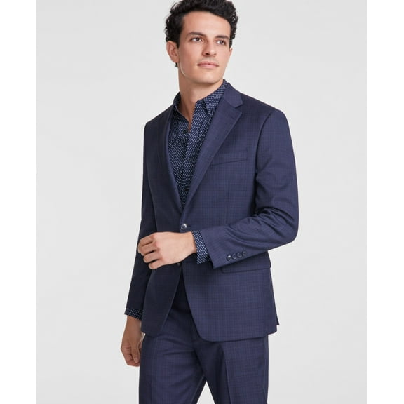 Tallia Mens Classic fit Wool Suit Jacket Blazer 42 L Navy Blue Plaid