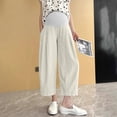 thumbnail image 5 of Hinvhai Wide Leg Maternity Yoga Capris Over the Belly Stretch Pregnancy Cropped Pants Beige M(M), 5 of 7