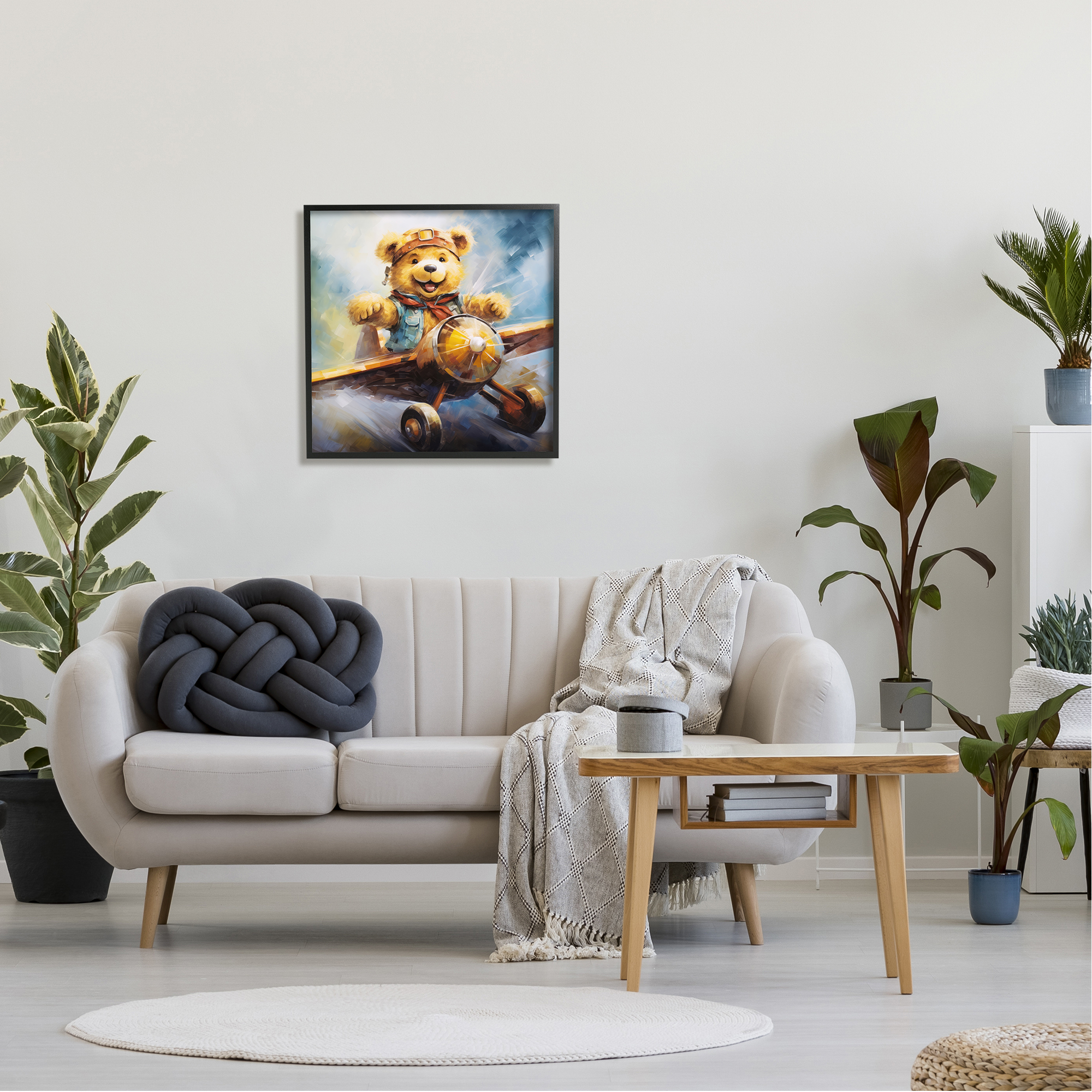Stupell Industries Pilot Bear with Airplane Animals & Insects Painting Black Framed Art Print Wall Art, 24 x 24