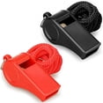 thumbnail image 1 of Pack de 2 Silbatos Deportivos con Bola de Corcho (Rojo y Negro), Sonido Extra Fuerte 120dB, Plástico ABS Resistente, con Cordón para Entrenadores y Emergencias, 1 of 6
