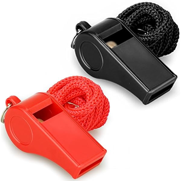 Pack de 2 Silbatos Deportivos con Bola de Corcho (Rojo y Negro), Sonido Extra Fuerte 120dB, Plástico ABS Resistente, con Cordón para Entrenadores y Emergencias