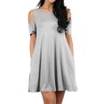 thumbnail image 1 of Nuevas mujeres Casual Blusa Tops Señoras túnica fuera del hombro bolsillos de manga corta suelta Ca Abanopi Gris M, 1 of 7