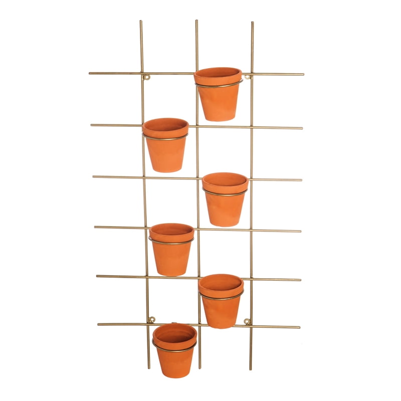 Metal Terra Cotta Wall Pot Holder, Holds 6 Pots