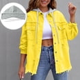 thumbnail image 2 of RXMEKW Womens Shirts Casual, Solid Color Denim Jacket with Detachable Hood, 2 of 9
