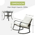 thumbnail image 2 of TOTAL 3 Piece Rocking Chair Patio Bistro Set Balcony Chairs Iron Conversation Sets Outdoor Furniture with Glass Coffee Table for Porch Poolside Lawn (White, Curved Armrest), 2 of 7