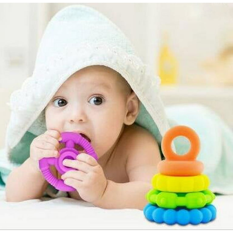 Stacking Baby Teether Toy - Sensory Silicone Teething Rings for Babies 