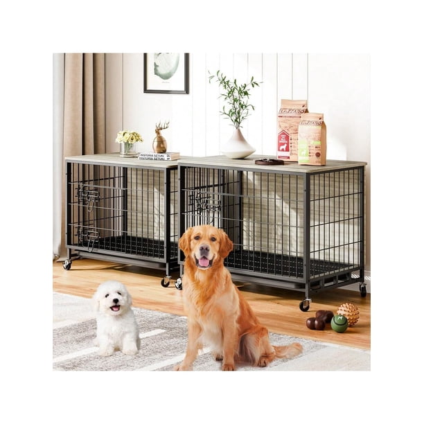 27-pulgada dog crate muebles: de madera dog kennel con wheels y double door, decorative pet house con removable tray - moderno end mesa metal dog cage para sala de estar, dormitorio, y outdoors