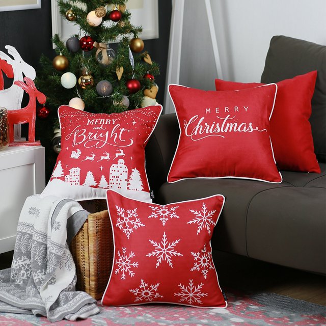 Merry Christmas Throw Pillow Cover 18"x18" (Set of 4)