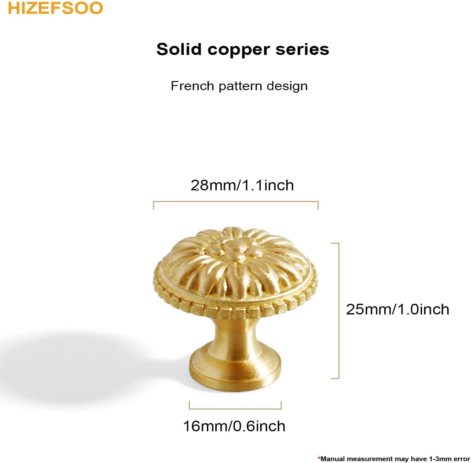 CATPAN 4PCS Gold Brass Drawer Knobs, Solid Copper Gold Brass Cabinet Knobs Decorative Knob Vintage Antique Flower Round Brushed Gold Solid Copper Drawer Cabinet Dresser Knob Pull Handle