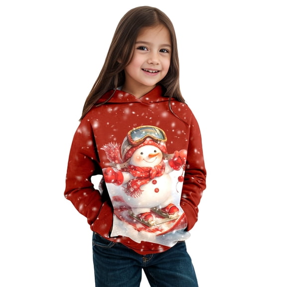 WELOIJEVBE Hoodies for Girls Children's Autumn Winter Christmas Theme Snowman Long Sleeve Hooded Hoodie Warm and Comfortable Children's Coat for Boys and Girls