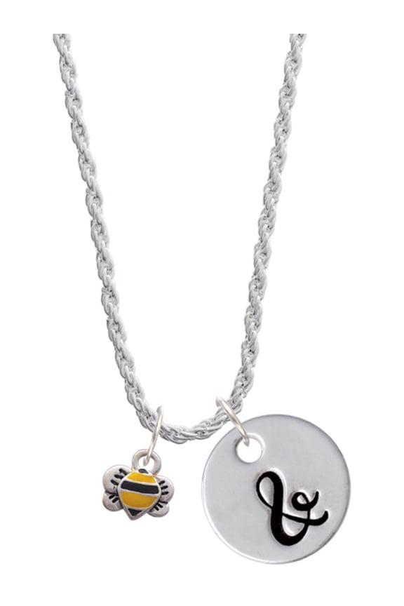 Silvertone Mini Bumble Bee Silvertone Script Initial Disc - & - Charm Necklace, 20"+3"