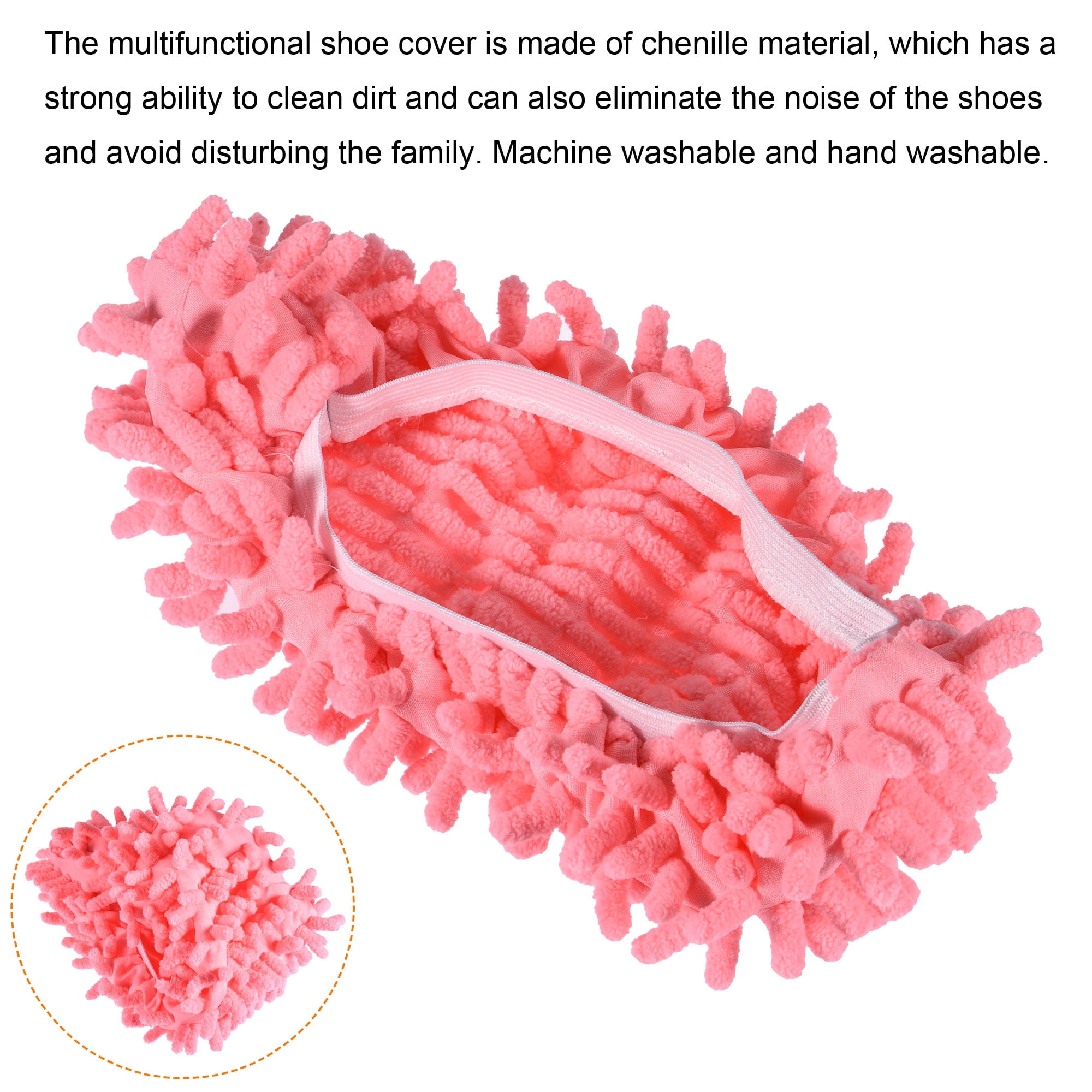 Unique Bargains Washable Multifunctional Chenille Mop Shoe Cover Pink