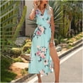 thumbnail image 4 of Robe Sans Manches en Solde Robe d'Été Bohème Imprimée Col en V Sans Manches Fente Latérale Robe de Plage Robe de Soleil Robe Midi Bleue m, 4 of 6