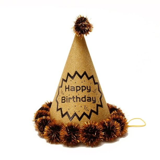 Gorro triangular de alambre dorado de 20 cm para decoración de tartas de fiesta de adultos y niños, gorro de cumpleaños de bronce perlado