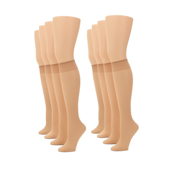 No nonsense Women's Sheer Knee Highs with Comfort Top 8 Pair Pack, Nude, Plus