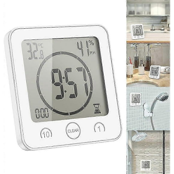 Waterproof Shower Clock, Touch Shower Timer Clock (White)