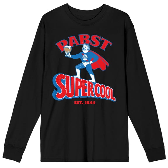 Pabst Blue Ribbon Superhero Bartender Supercool Men's Black Long Sleeve Shirt-3XL