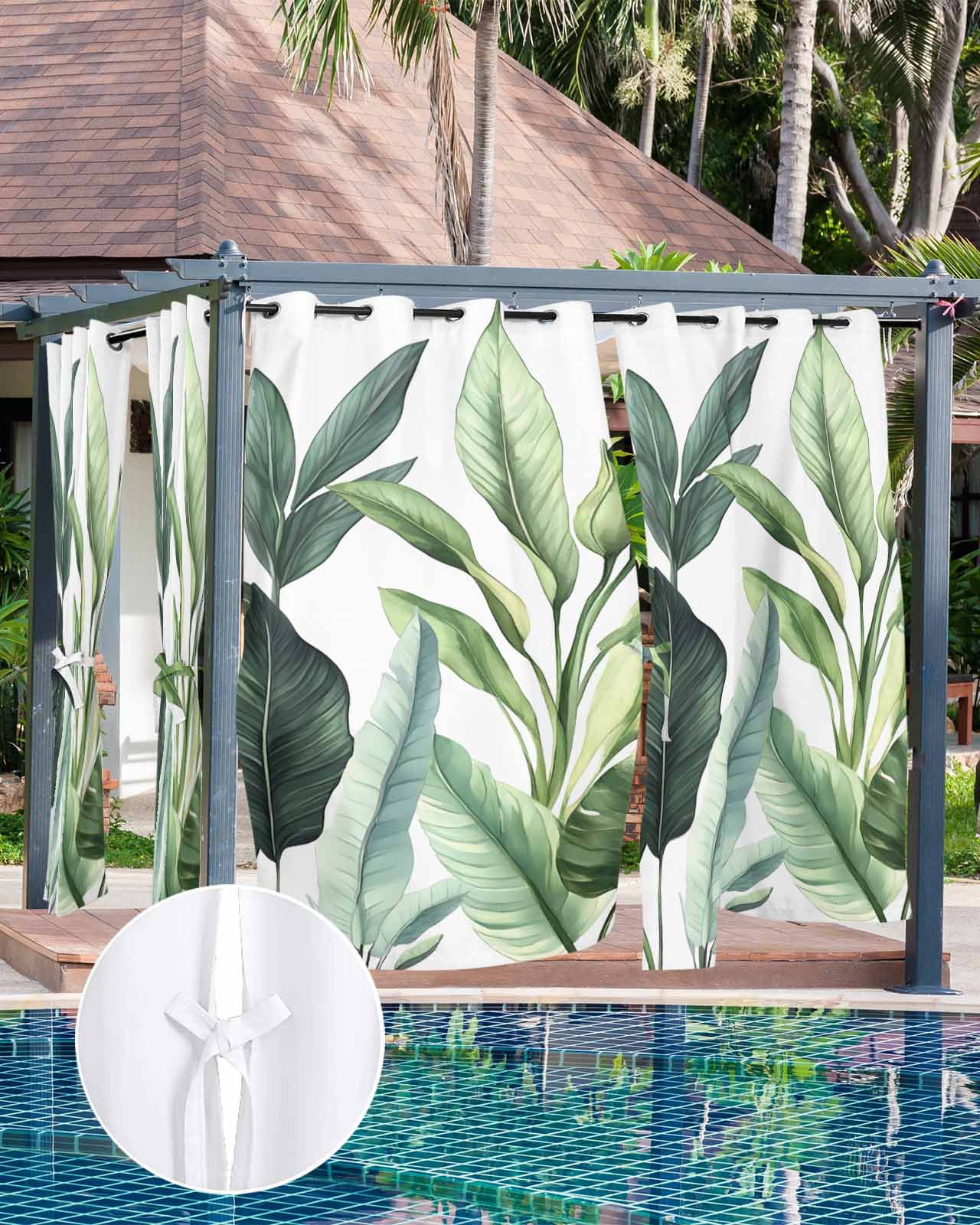 nqOlkjepod Outdoor Curtains for Patio Waterproof, Palm Leaves Outdoor Privacy Panels Grommet, Simple Summer Botanical Tropical Plants Blackout Outside Curtains for Porch/Cabana 54"x84", 2 Panels