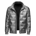 thumbnail image 5 of comerut Men Down Cotton Jacket Autumn Winter Long Sleeves Stand Collar Cuffed Zipper Casual Regular Fit Shiny Solid Color Warm Male Short Coat, 5 of 8