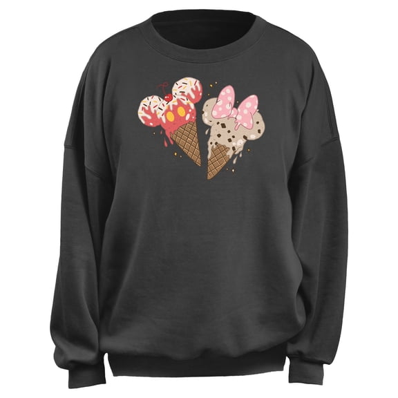 Junior's Mickey & Friends Ice Cream Cone Lovers Sweatshirt Charcoal Medium