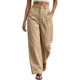 thumbnail image 2 of Guluxicc Women's Pants with Pockets Business Casual Pants Elastic Waist Button Front Wide Leg Loose Long Trousers for Everyday Wear Summer Casual Outfits, 2 of 9