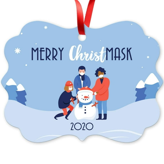 Soul Décor Christmas Tree Ornaments, Merry Christmask 2020 Ornament, Large 3.75" Rectangle Metal Ornament, Velvet Pouch Included