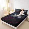 thumbnail image 5 of Feelyou Cartoon Game Console Twin Sheet Sets for Kid, Glowing Honeycomb Twin Fitted Sheet, Pink Blue Abstract Flat Sheet, Microfiber Bedroom Decor, 3pcs, 5 of 8