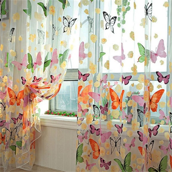 39.4x78.7" Bathroom Curtains Beautiful Butterfly Pattern Sheer Door Decorative Window Curtains for Bedroom Living Room Set of 2